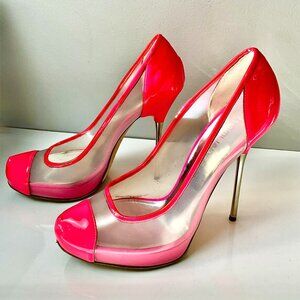 DSQUARED2 Pink Clear PVC Pumps Patent Leather Peep Toe Size 39